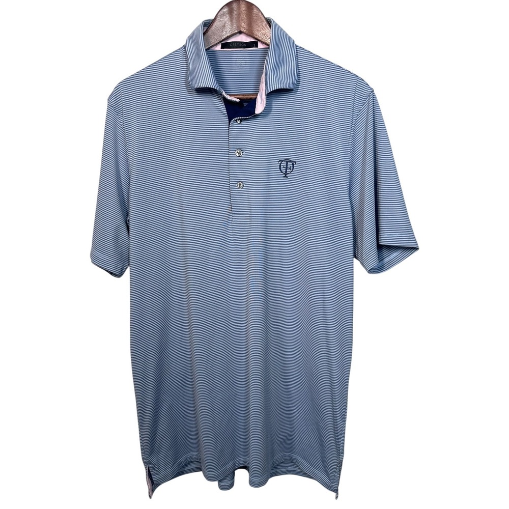 Greyson Mens Striped Polo Golf Shirt Sz L Stretch Performance Short Sleeve